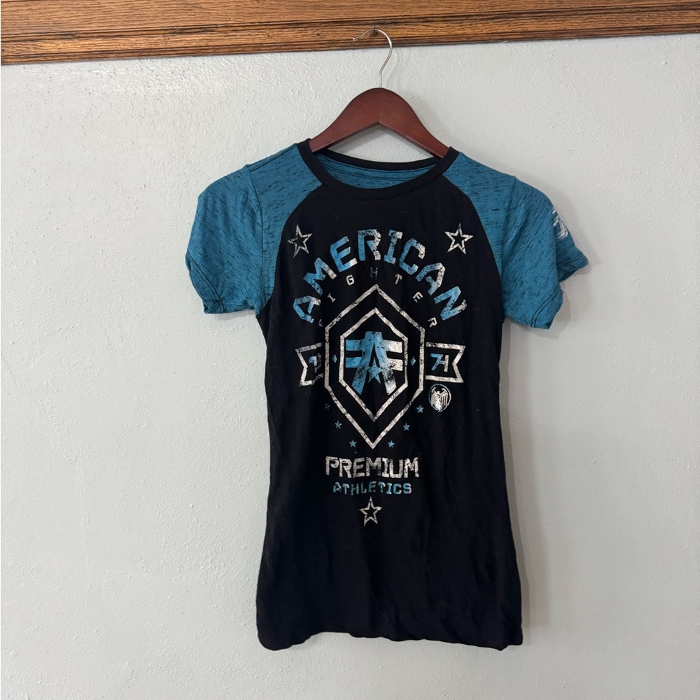 American Fighter Black and Teal Graphic Tee